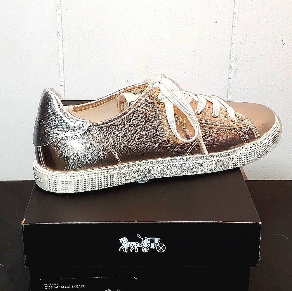 NIB COACH Low Top Sneaker C136 Metallic Champagne - Picture 9 of 10